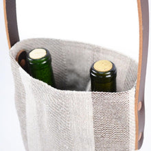 Load image into Gallery viewer, Two Bottle Colony Stripe Wine Tote in Linen
