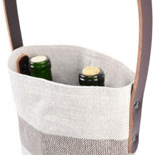 Load image into Gallery viewer, Two Bottle South Stripe Wine Tote in Dark Linen
