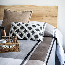 Load image into Gallery viewer, Taupe Mod Cotton Bed Blanket on bed with pillows and coffee service tray
