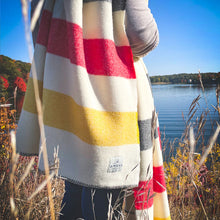 Load image into Gallery viewer, person holding the Amana Stripe Wool Throw Blanket
