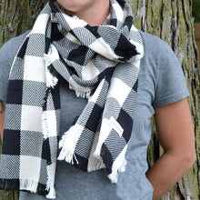 Load image into Gallery viewer, person wearing black/natural Rob Roy Cotton Scarf
