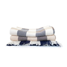 Load image into Gallery viewer, Navy/Tan Rob Roy Check Cotton Throw Blanket
