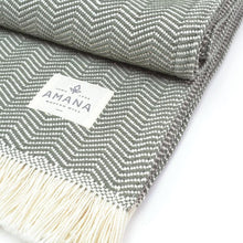 Load image into Gallery viewer, Olive Herringbone Cotton Throw Blanket
