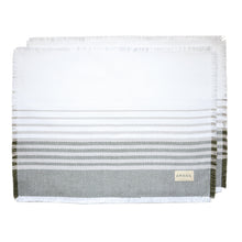 Load image into Gallery viewer, two stacked amana sage/dark linen contempo placemats
