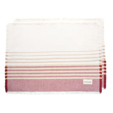 Load image into Gallery viewer, two stacked amana burgundy/tan linen contempo placemats
