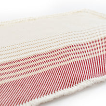 Load image into Gallery viewer, stitching details of the burgundy/tan contempo placemat
