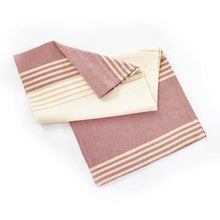 Load image into Gallery viewer, folded up burgundy/tan linen table runner
