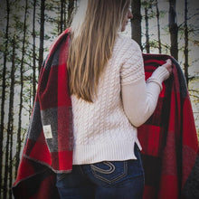 Load image into Gallery viewer, person holding the Red/Black Big Roy Wool Throw Blanket
