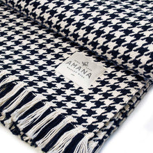 Load image into Gallery viewer, Navy Hardy Houndstooth Cotton Throw Blanket
