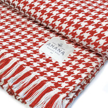 Load image into Gallery viewer, Red Hardy Houndstooth Cotton Throw Blanket
