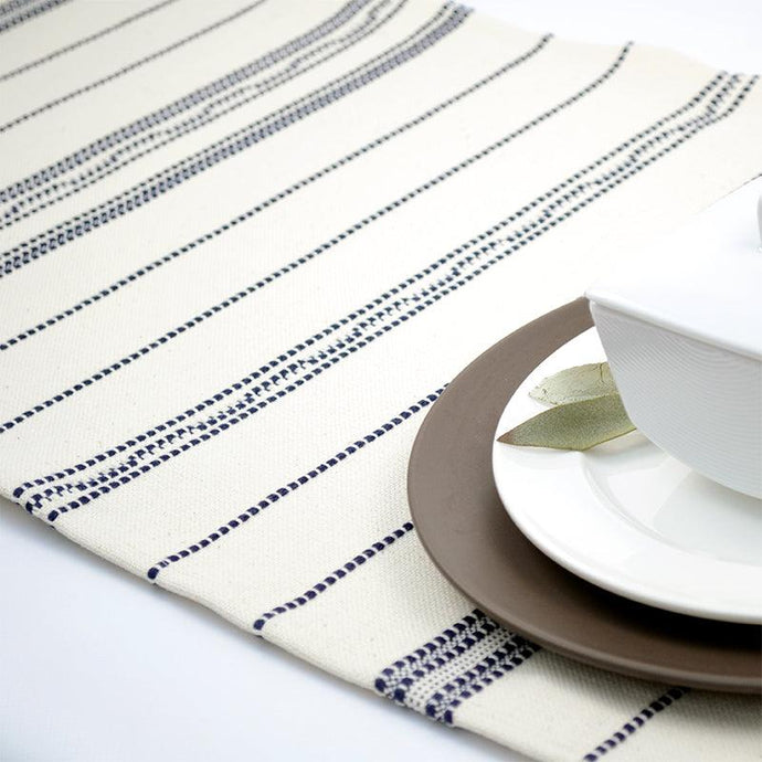 Natural/Navy Amana Weave Cotton Table Runner