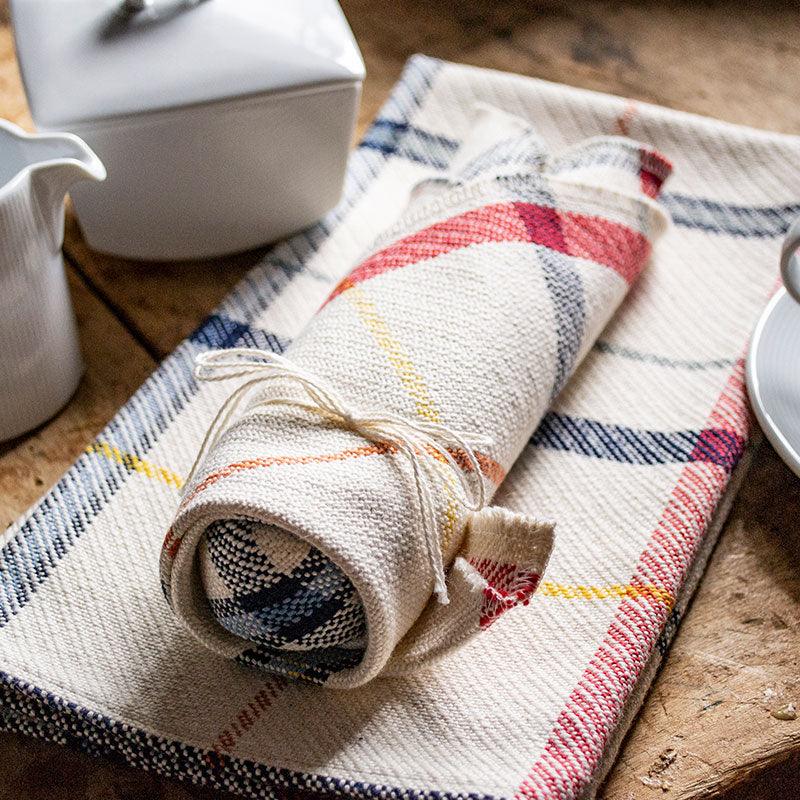 Window Pane Tea Towel & Dish Cloth Set on a table with cups