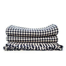Load image into Gallery viewer, Navy Hardy Houndstooth Cotton Throw Blanket
